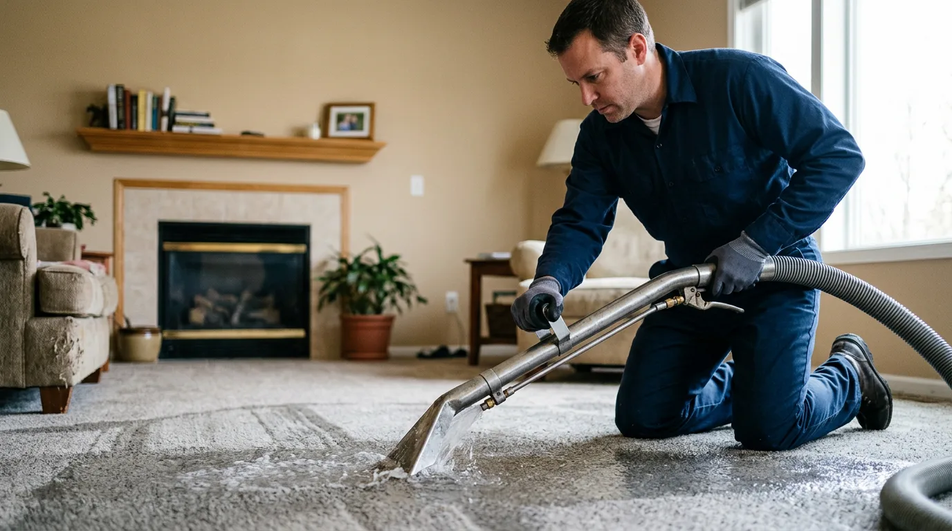Water damage restoration technician working near Stonington, IL